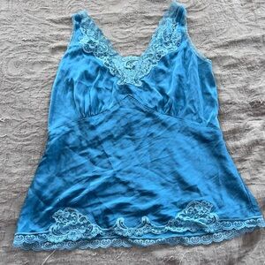 Ann Taylor Vintage Y2K Blue Silk Babydoll Camisole with Lace Trim Size 6